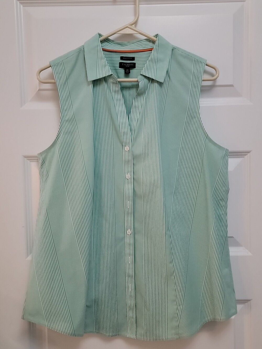 Talbots light aqua pinstripe sleeveless button-down versatile  Shirt NWOT